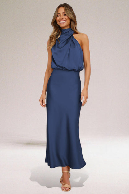 Luxurious Satin Halter Neck Evening Dress