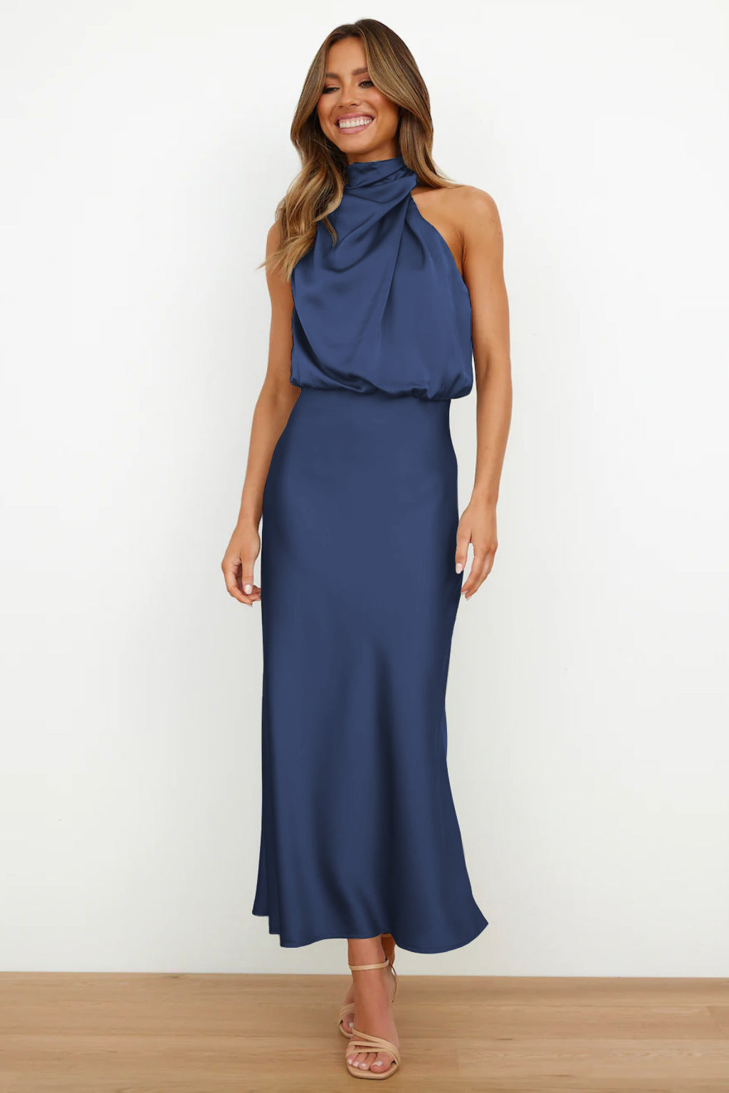 Elegant Satin Halter Neck Dress