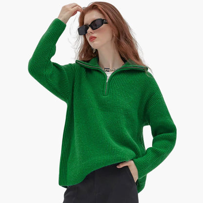 Women's Zip Up Ribbed Knit Sweater