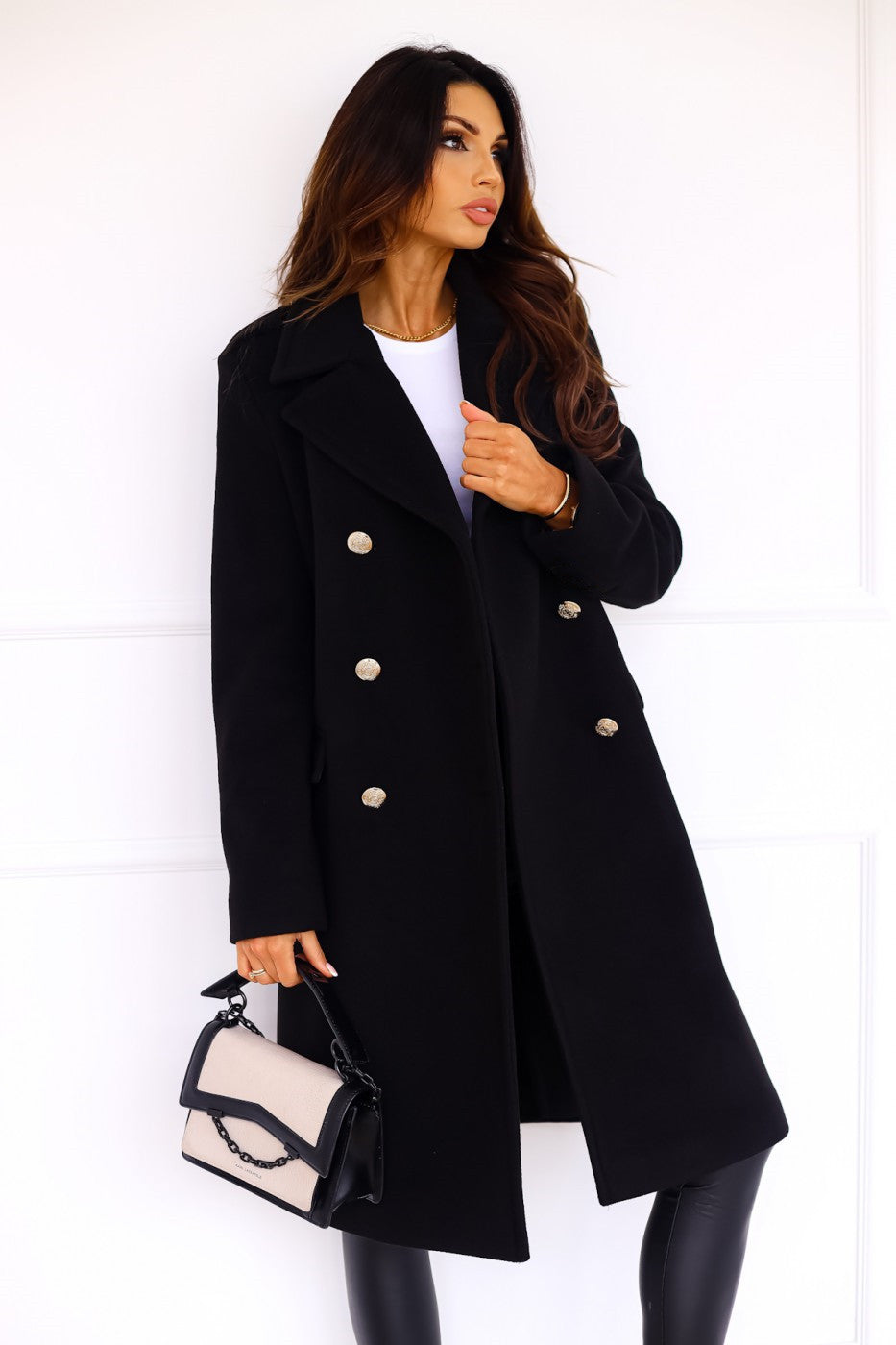 Classic Double Breasted Wool Blend Coat - Nocini