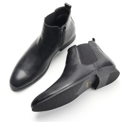 Classic Men's Leather Chelsea Ankle Boots with Stretch Sides