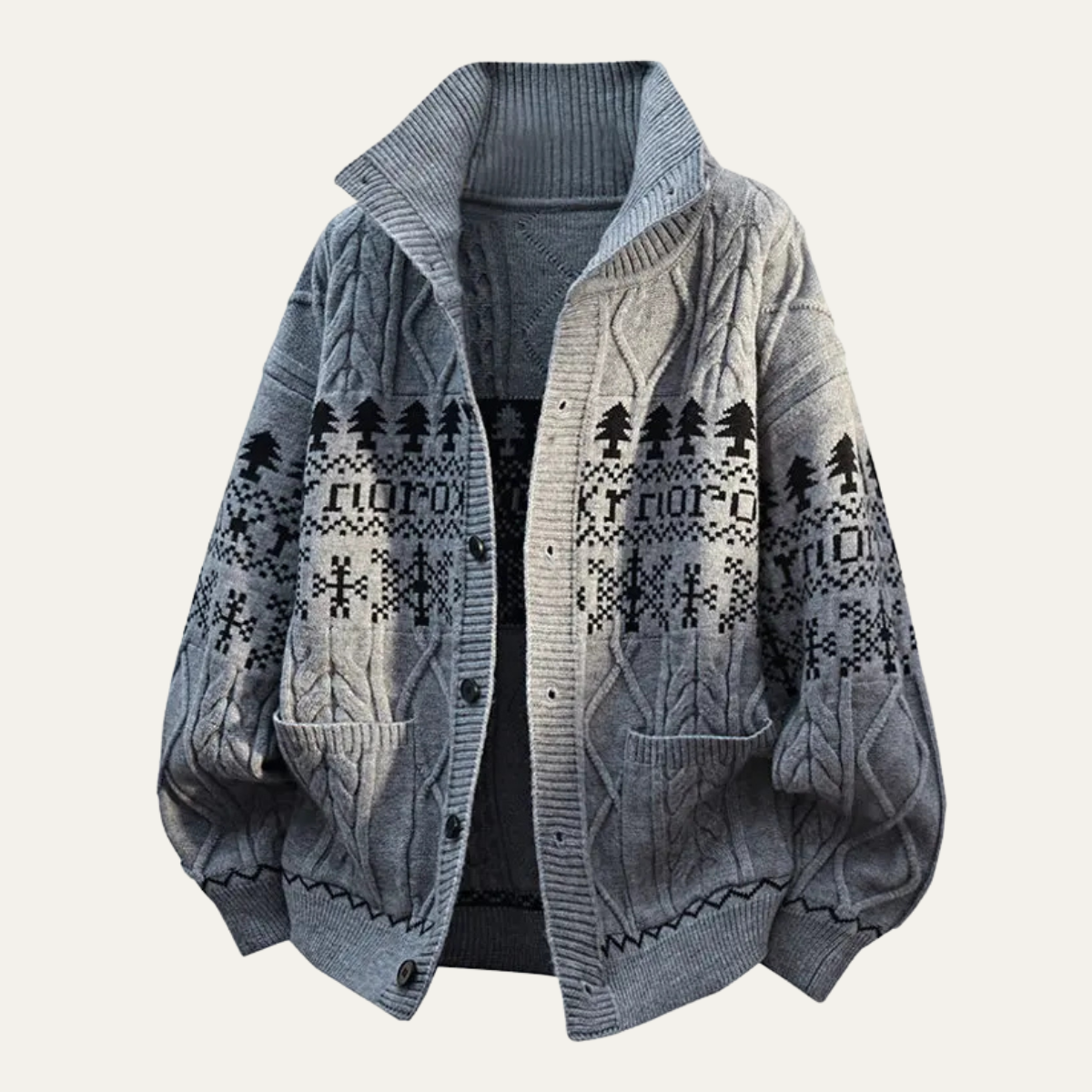 Warm Mens Nordic Knit Button Jacket