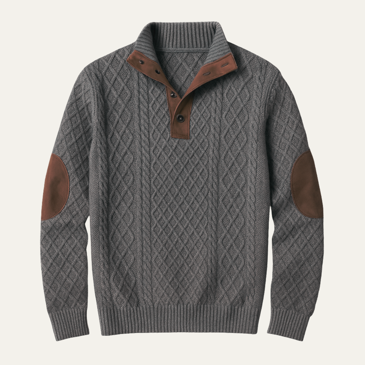 Warm Mens Plaid Fleece Sweater with Leather Elbow Patches - Nocini