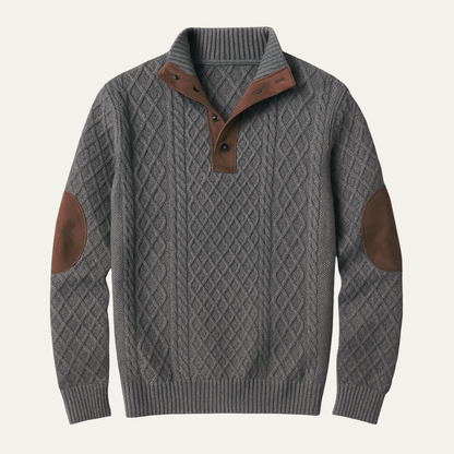 Warm Mens Plaid Fleece Sweater with Leather Elbow Patches - Nocini