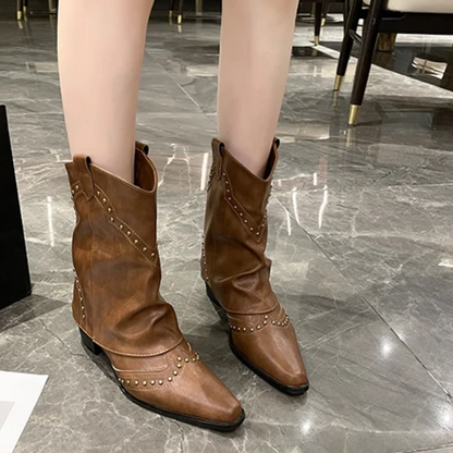 Decorative Buckle Cowboy Boots