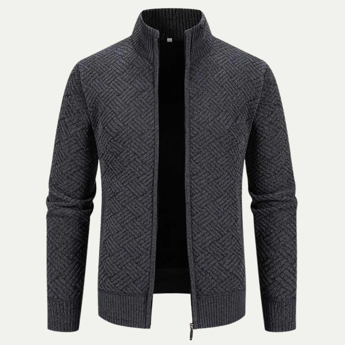 Classic Mens Knit Patterned Stand Collar Jacket