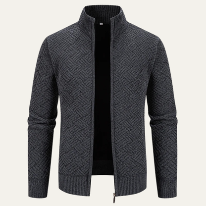 Classic Mens Knit Patterned Stand Collar Jacket