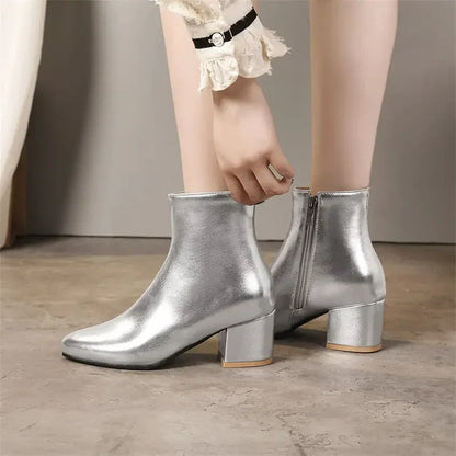 Elegant Women's Metallic Low Heel Boots