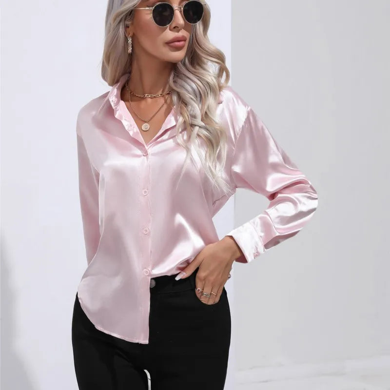 Classic Ladies Button Front Shirt Loose Fit