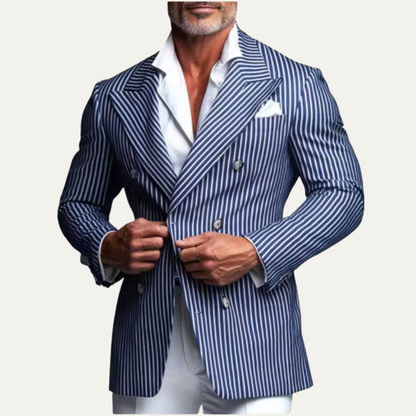 Classic Navy Striped Men's Blazer Suit