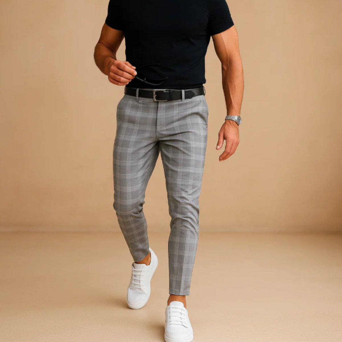 Stylish Mens Checked Slim Fit Trousers