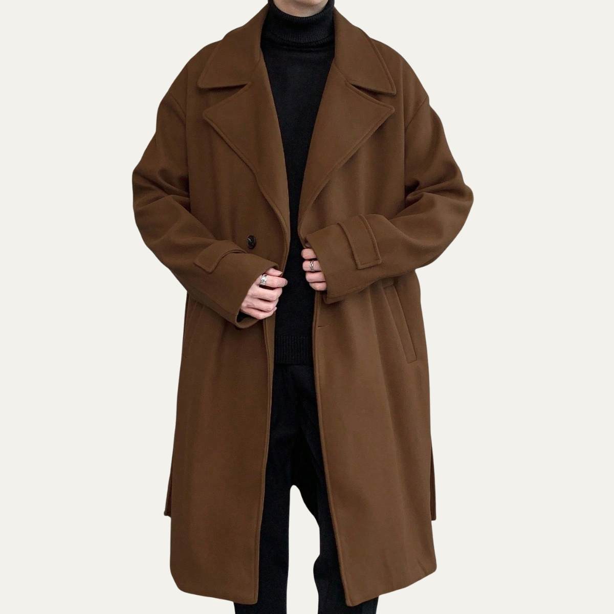 Classic Men's Camel Overcoat with Adjustable Belt