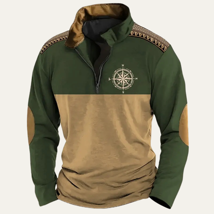 Classic Navy Embroidered Compass Zip Sweater