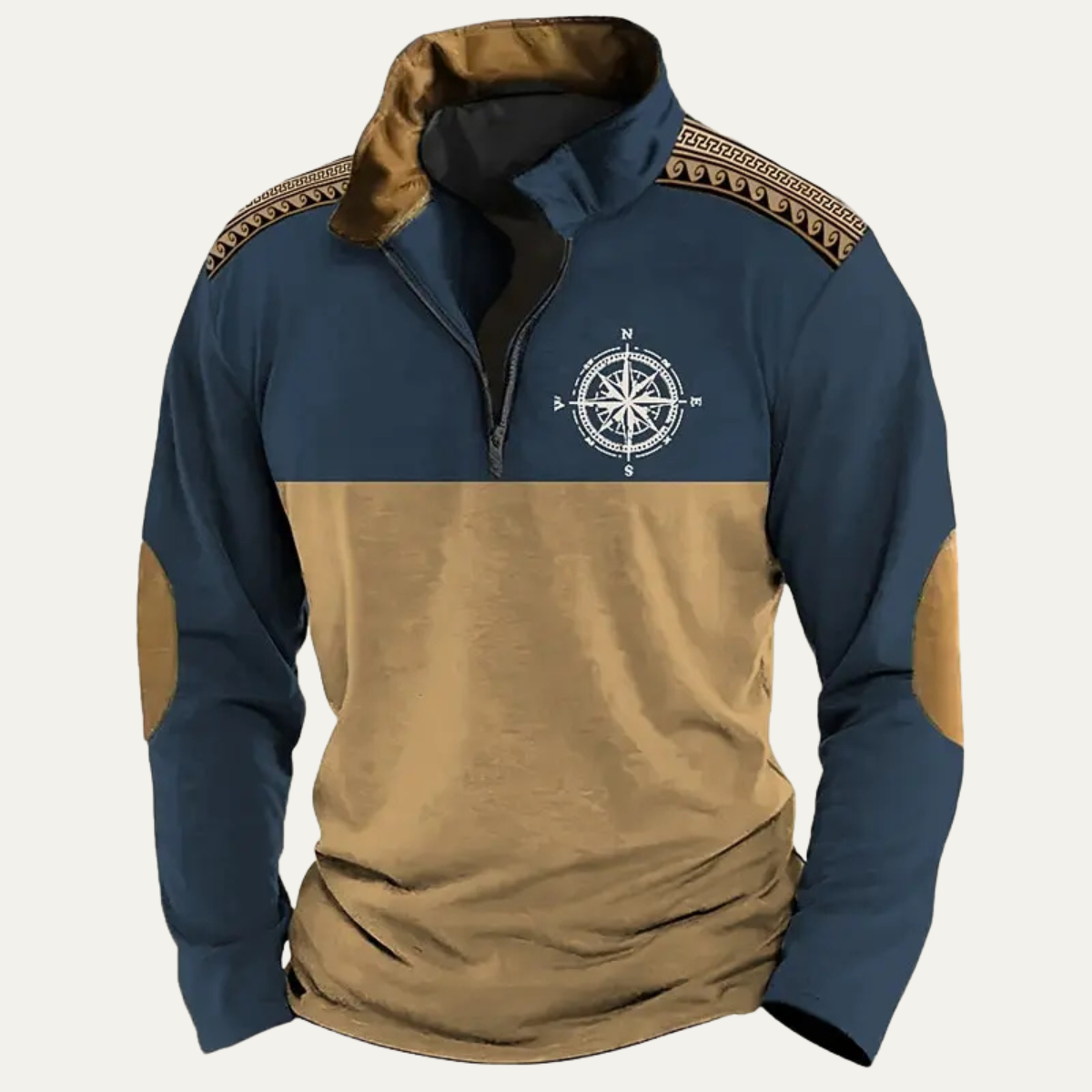 Classic Navy Embroidered Compass Zip Sweater