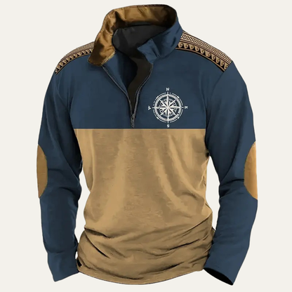 Classic Navy Embroidered Compass Zip Sweater