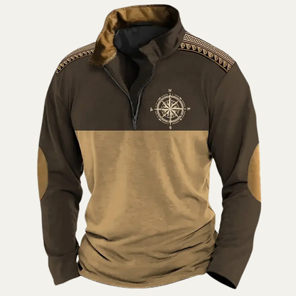 Classic Navy Embroidered Compass Zip Sweater