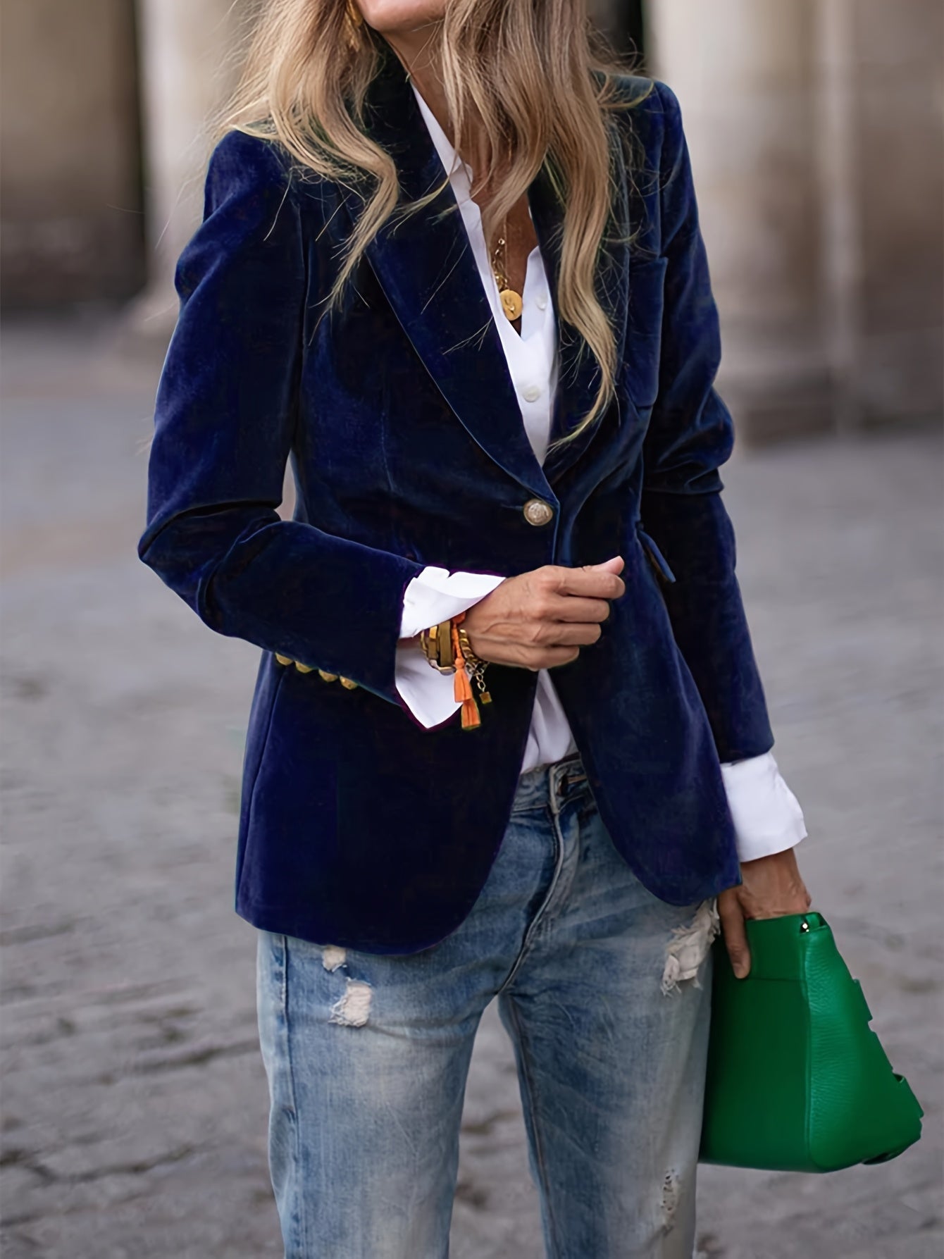 Luxurious Women's Velvet One Button Jacket