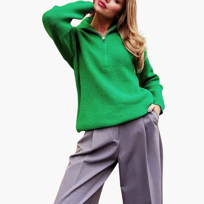 Women's Zip Up Ribbed Knit Sweater