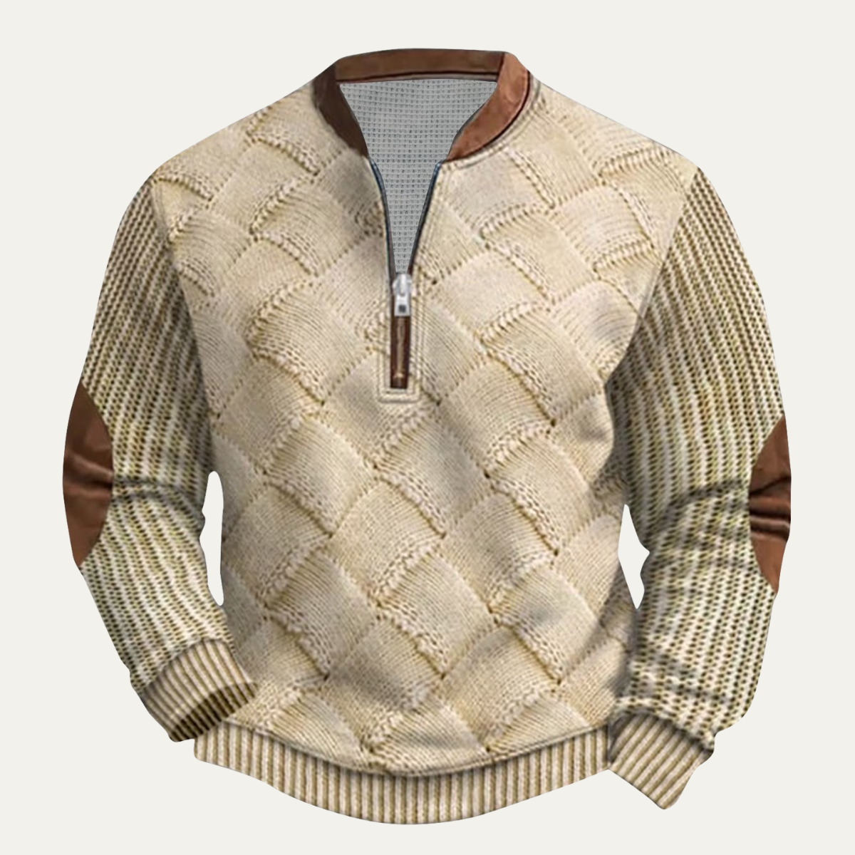 Men's Cozy Patterned Elbow Patch Sweater