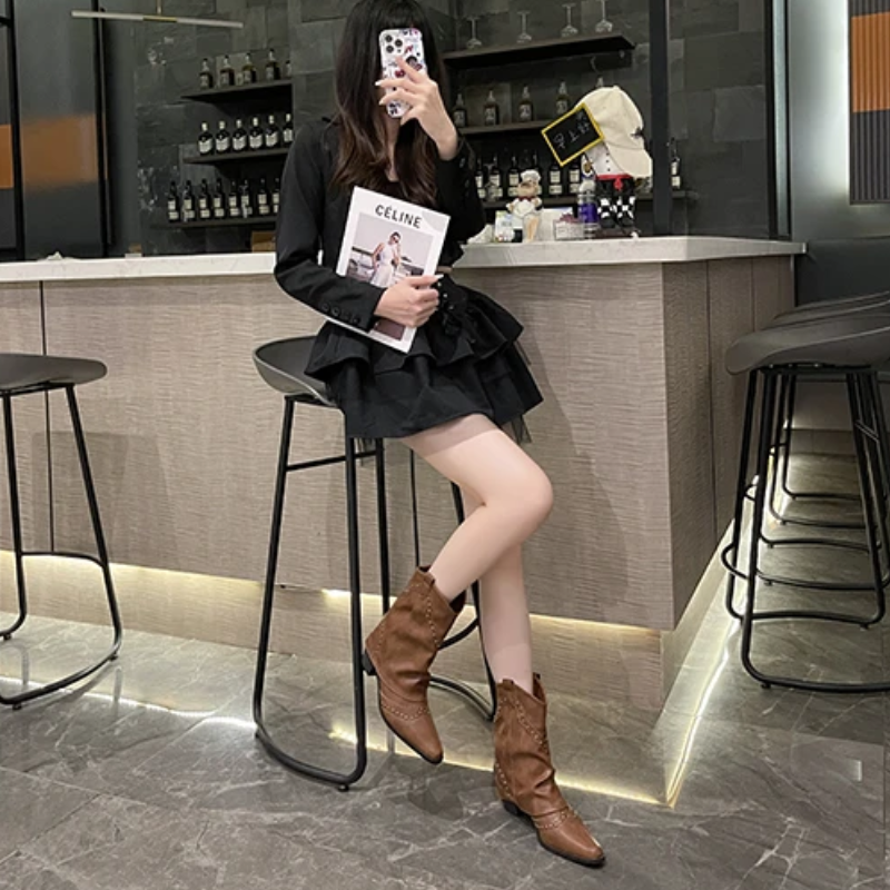 Decorative Buckle Cowboy Boots