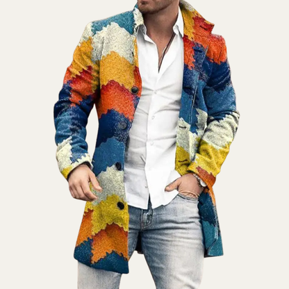 Mens Multi Colour Geometric Parka Jacket with Pockets
