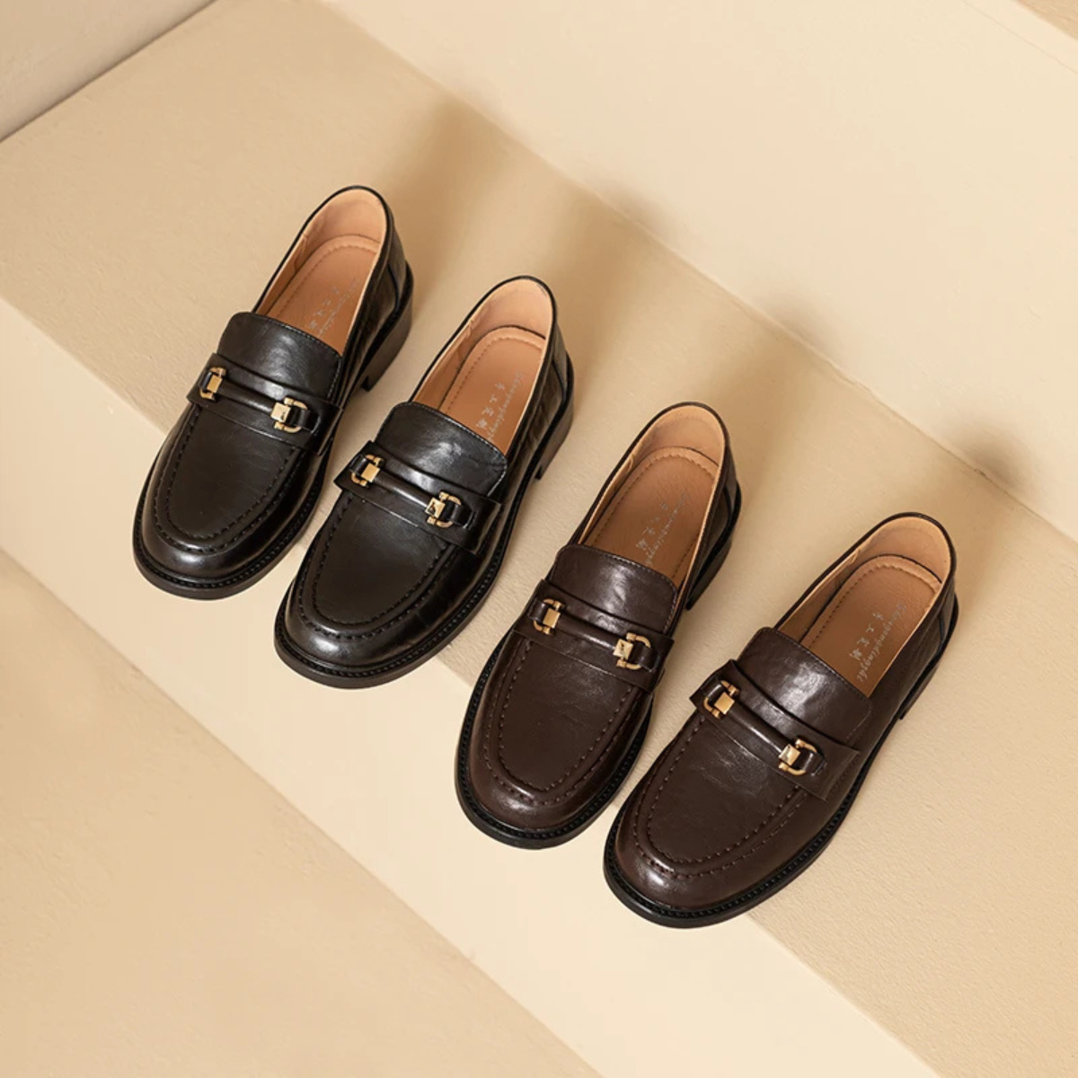Men's Genuine Leather Slip On Loafers with Silver Buckle