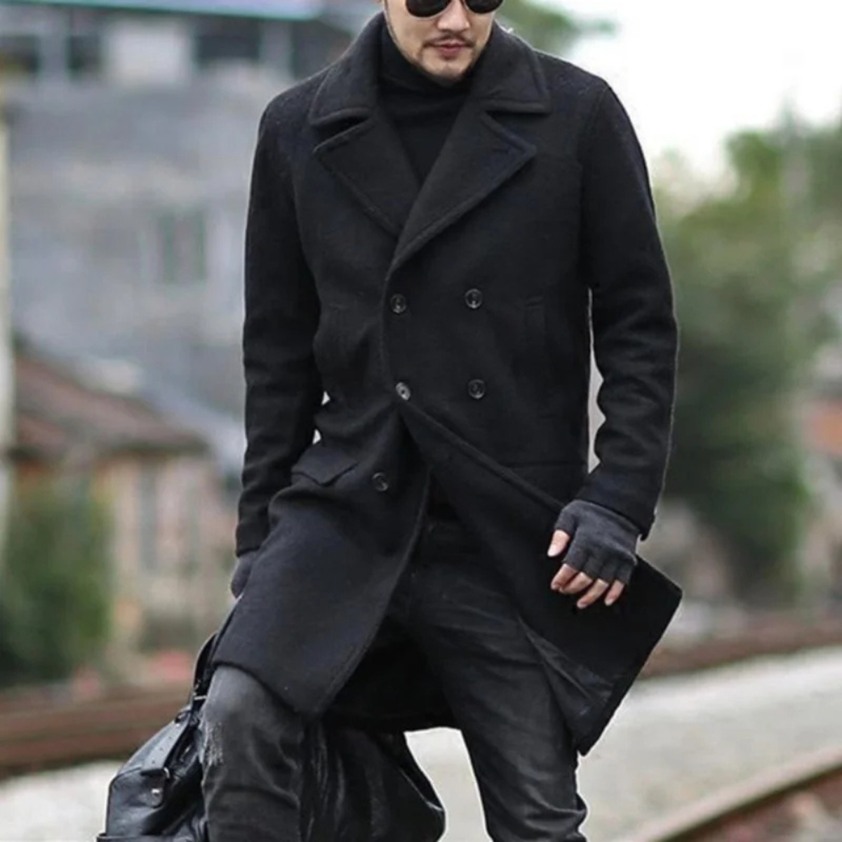 Classic Mens Wool Overcoat with Pockets