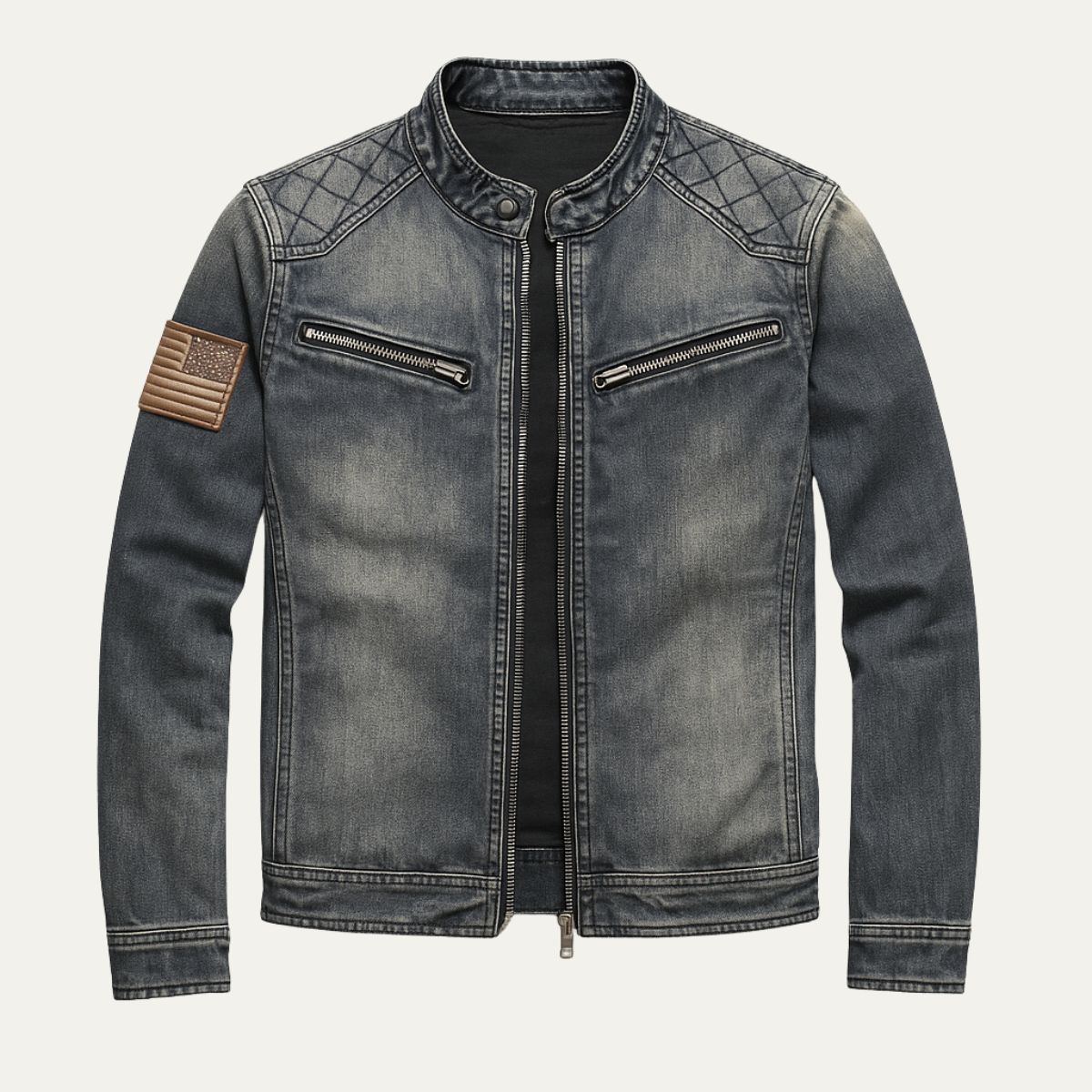 Classic Fit Mens Denim Jacket Zip Up Collar - Nocini