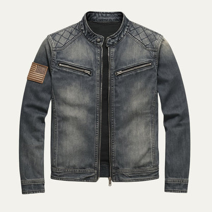 Classic Fit Mens Denim Jacket Zip Up Collar - Nocini