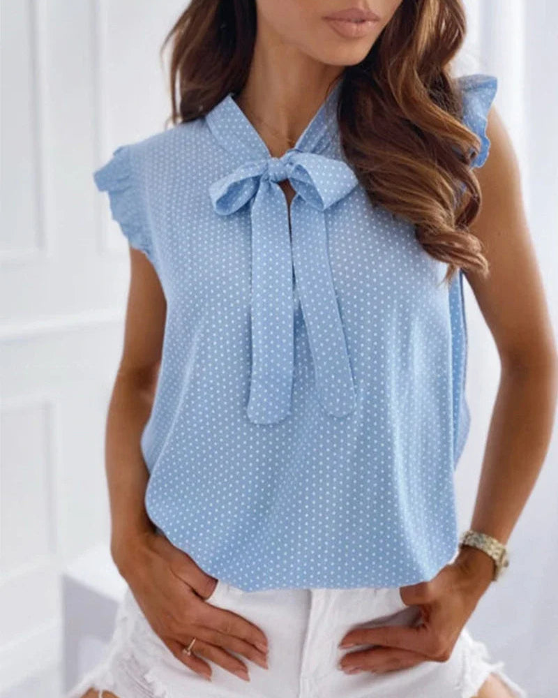 Chic Ruffle Top with Bow Neckline
