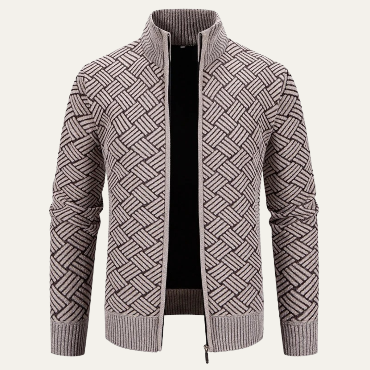 Classic Mens Knit Patterned Stand Collar Jacket