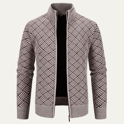 Classic Mens Knit Patterned Stand Collar Jacket