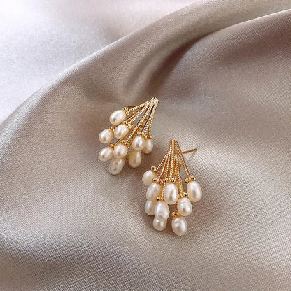 Luxury Gold Pearl Drop Earrings - Pexav
