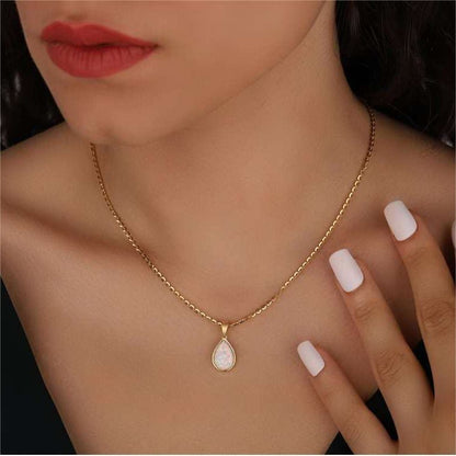 18K Natural Opal Drop Pendant Necklace - Eloise-Nora Luxe