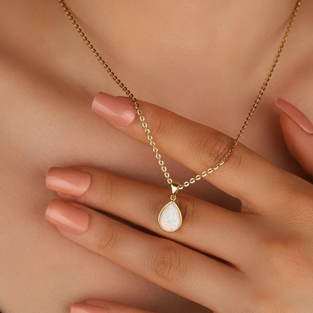 Luxurious Genuine Opal Dangle Necklace - Pexav