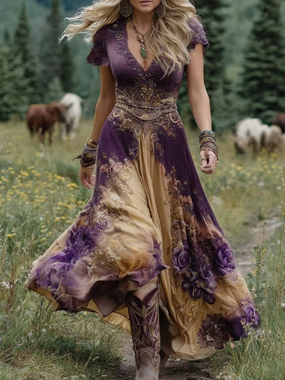 Colorful Floral Long Evening Dress