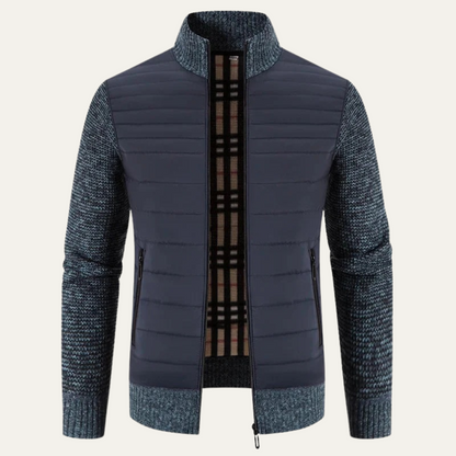 Warm Men's Quilted Bomber Jacket with Fleece Sleeves
