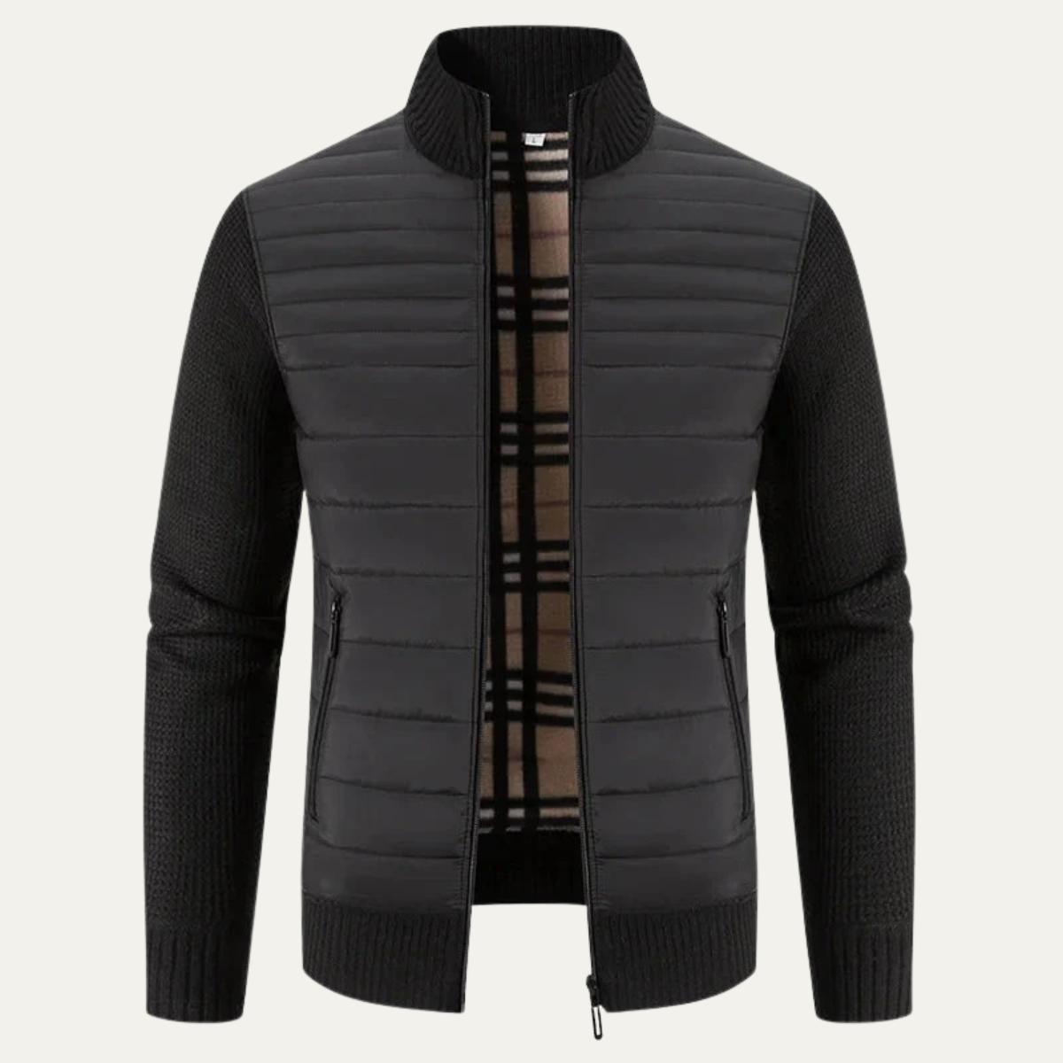 Warm Men's Quilted Bomber Jacket with Fleece Sleeves