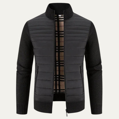 Warm Men's Quilted Bomber Jacket with Fleece Sleeves