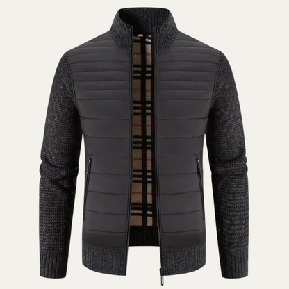 Warm Men's Quilted Bomber Jacket with Fleece Sleeves