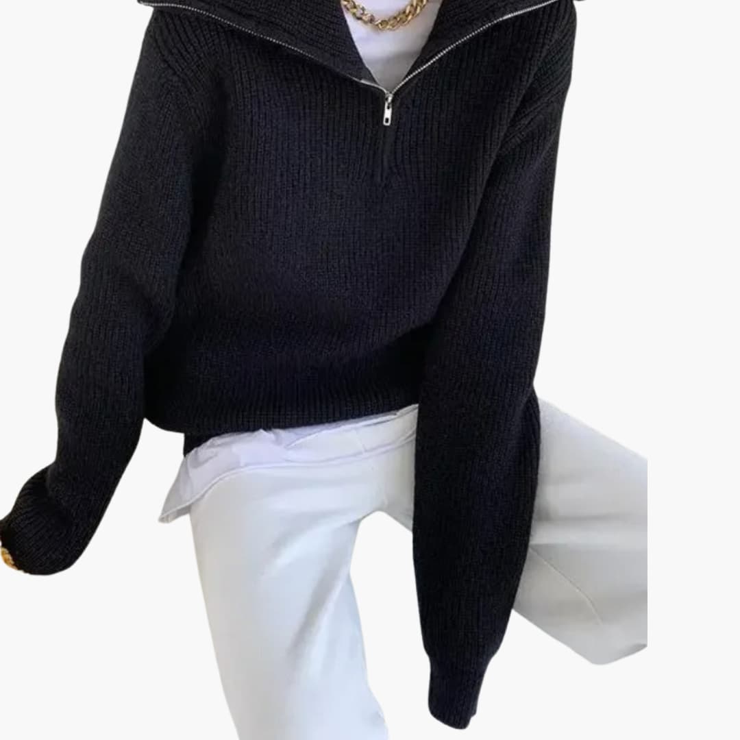 Women's Zip Up Ribbed Knit Sweater