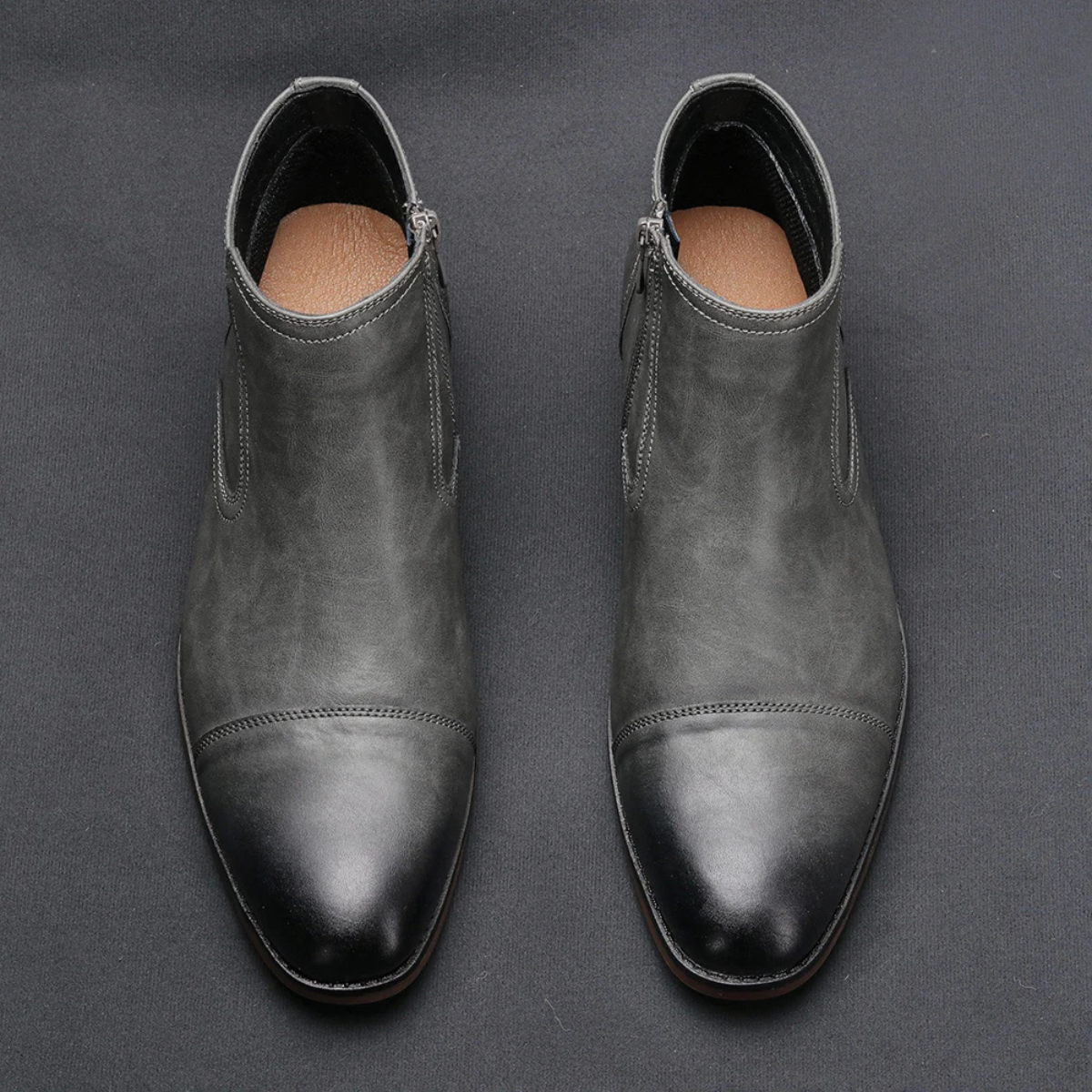 Stylish Men's Leather Side Zip Ankle Boots