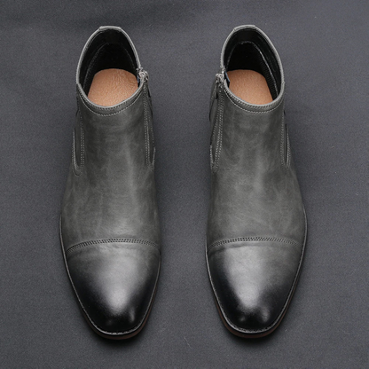 Stylish Men's Leather Side Zip Ankle Boots