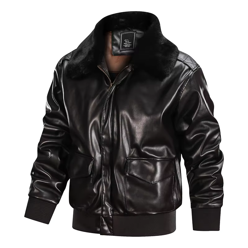 Classic Men's Zip Leather Jacket with Fur Trim