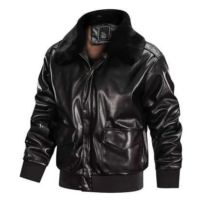 Classic Men's Zip Leather Jacket with Fur Trim