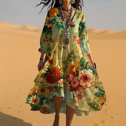 Ladies Elegant Long Sleeve Floral Maxi Dress