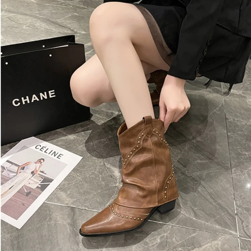 Decorative Buckle Cowboy Boots