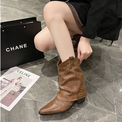 Decorative Buckle Cowboy Boots