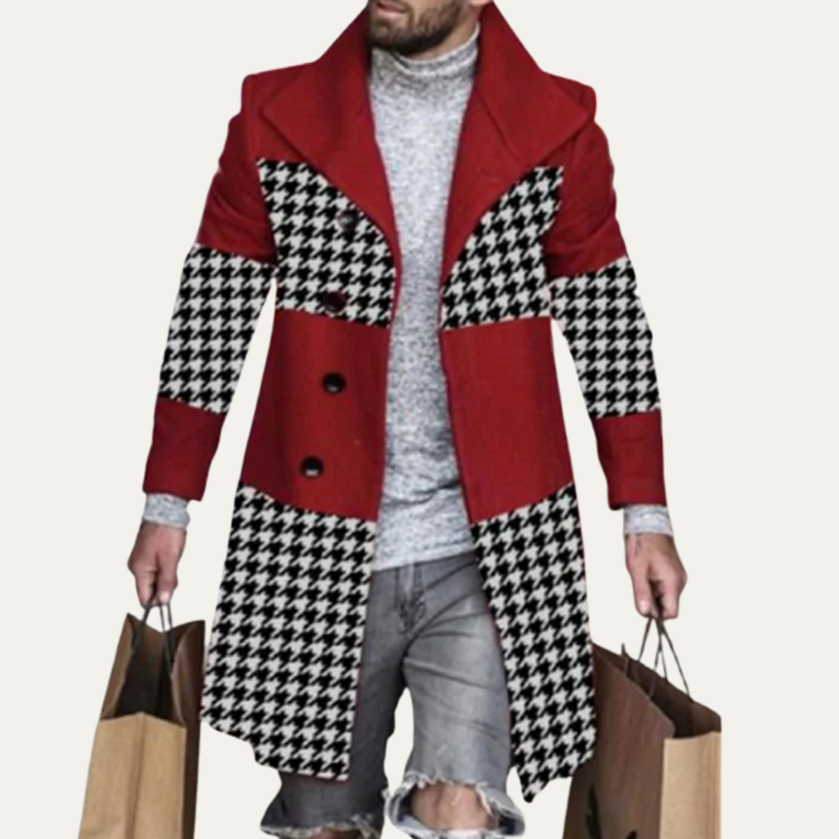 Mens Multi Colour Geometric Parka Jacket with Pockets