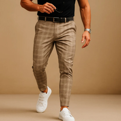 Stylish Mens Checked Slim Fit Trousers
